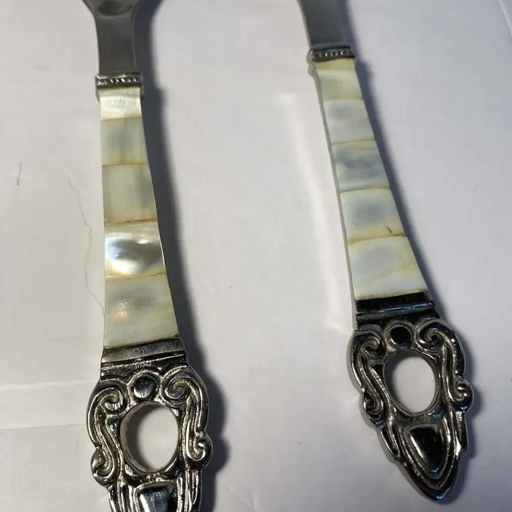 Vintage Mother of Pearl Inlay Salad Servers Set